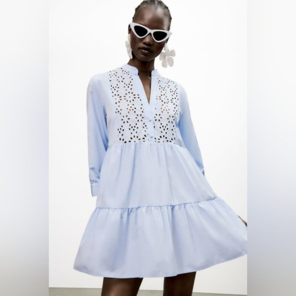 Zara Light Blue Eyelet Dress